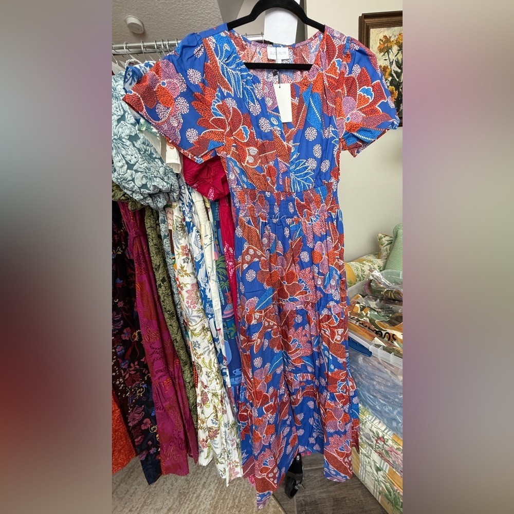 SugarLips Palmer Poplin Maxi Dress Blue Red - Picture 6 of 6